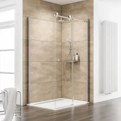 Paroi De Douche|Schulte Porte de douche coulissante avec paroi latérale l.120+90 x H.200 cm, verre transparent anticalcaire, profilé chromé, MasterClass