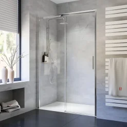 Porte De Douche|Schulte Porte de douche coulissante l.140 x H.200 cm, verre transparent anticalcaire, profilé chromé, Impériale 10