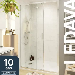 Porte De Douche|GoodHome Porte de douche coulissante l.120 x H.195 cm, verre transparent, profilés alu chrome, Ledava