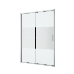 GoodHome Porte de douche coulissante l.140 x H.195 cm, bandes miroir, profilés alu chrome, Ledava