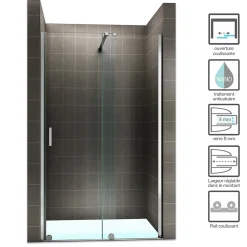 Saniverre Porte de douche coulissante NAPOLI H.200 - largeur 130 cm verre transparent 8 mm -