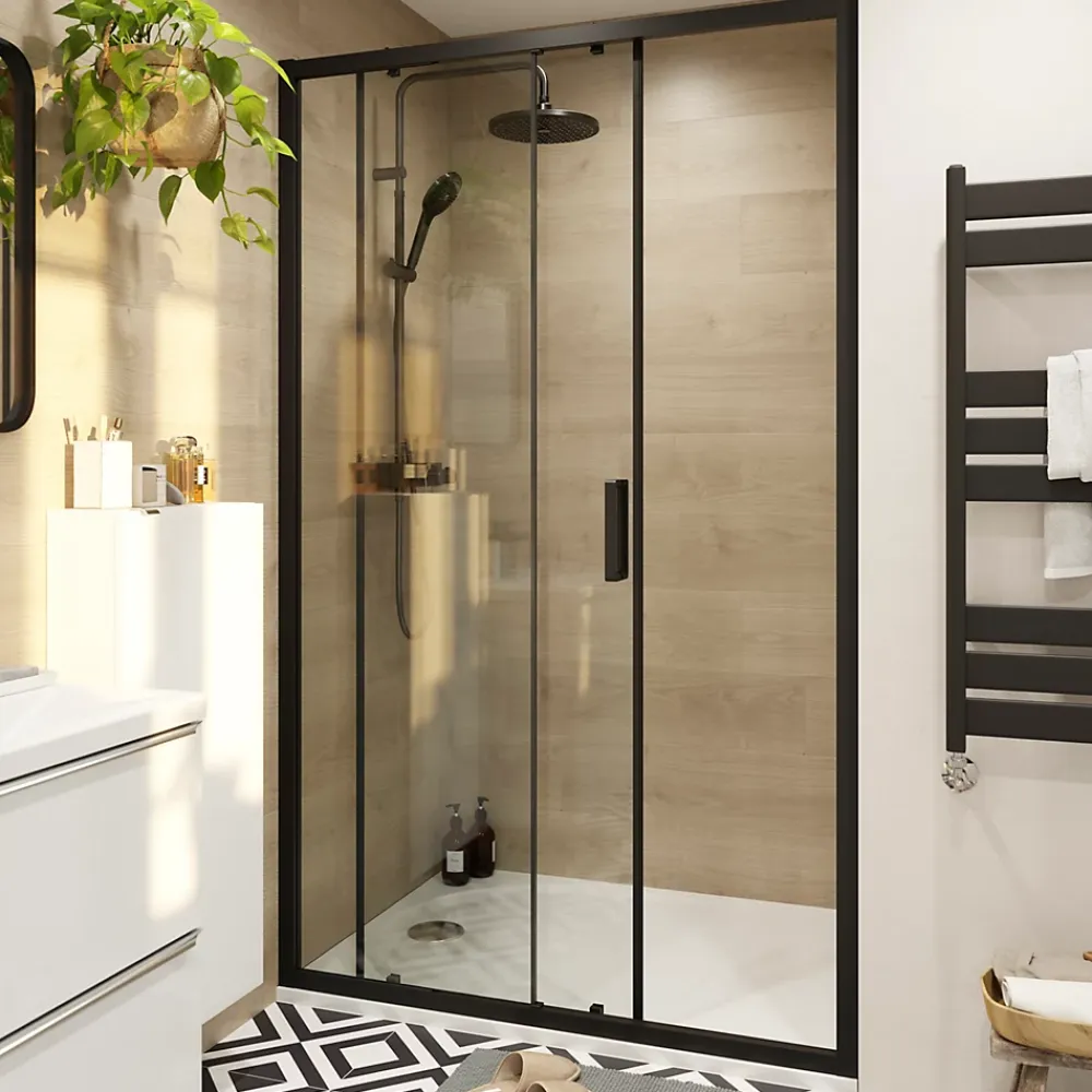 GoodHome Porte de douche coulissante l.120 x H.195 cm, profilés alu noir, Ledava