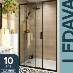 GoodHome Porte de douche coulissante l.120 x H.195 cm, profilés alu noir, Ledava