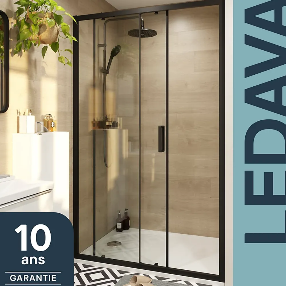 GoodHome Porte de douche coulissante l.120 x H.195 cm, profilés alu noir, Ledava