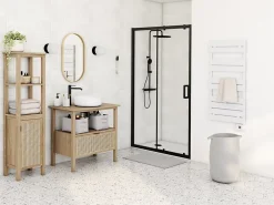 GoodHome Porte de douche coulissante l.120 x H.195 cm, profilés alu noir, Ledava