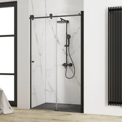 Schulte Porte de douche coulissante l.120 x H.200 cm, verre transparent, profilé noir mat, MasterClass