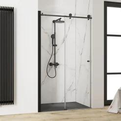 Schulte Porte de douche coulissante l.120 x H.200 cm, verre transparent, profilé noir mat, MasterClass
