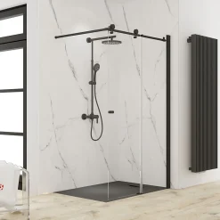 Schulte Porte de douche coulissante l.160 x H.200, verre transparent, profilé noir, MasterClass