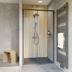 Porte De Douche|Schulte Porte de douche coulissante gauche l.120 x H.200, verre transparent, profilé noir, Trend2.0