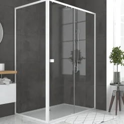Paroi De Douche|Galedo Porte de douche coulissante et paroi l.140 + 80 x H.185 cm profilés blancs, Spot