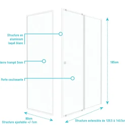 Paroi De Douche|Galedo Porte de douche coulissante et paroi l.140 + 80 x H.185 cm profilés blancs, Spot