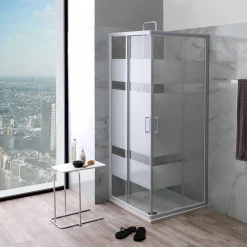 Porte De Douche|Kiamami Valentina Porte De Douche D'angle 75X75 Verre Sérigraphié Profils Blancs - Venere