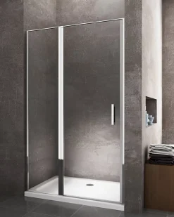 Porte De Douche|Laneri Porte de douche de 6 mm avec un petite paroi et une porte à battant dans la même ligne - 117-120 cm