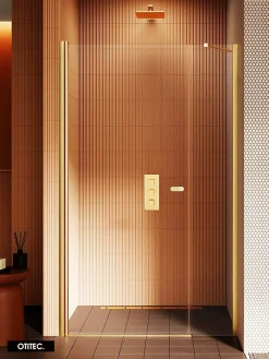 Porte De Douche|Otitec Porte de Douche Encastrée Pivotante - 160 x 195 - OR BROSSÉ - NEW SOLEO