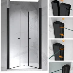 Porte De Douche|Saniverre Porte de douche GINA-BLACK H.195 cm, largeur réglable 104 à 108 cm, verre 6 mm, anticalcaire -