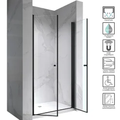 Porte De Douche|Saniverre Porte de douche GINA-BLACK H.180 cm, largeur réglable 100 à 104 cm, verre 6 mm, anticalcaire -