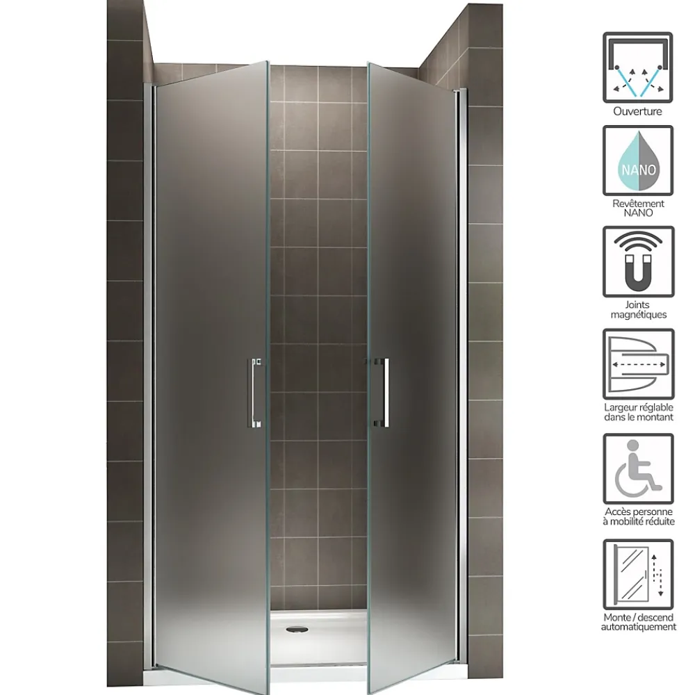 Porte De Douche|Saniverre Porte de douche KAYA H.180 réglable de 92 à 95 cm verre 6 mm opaque -