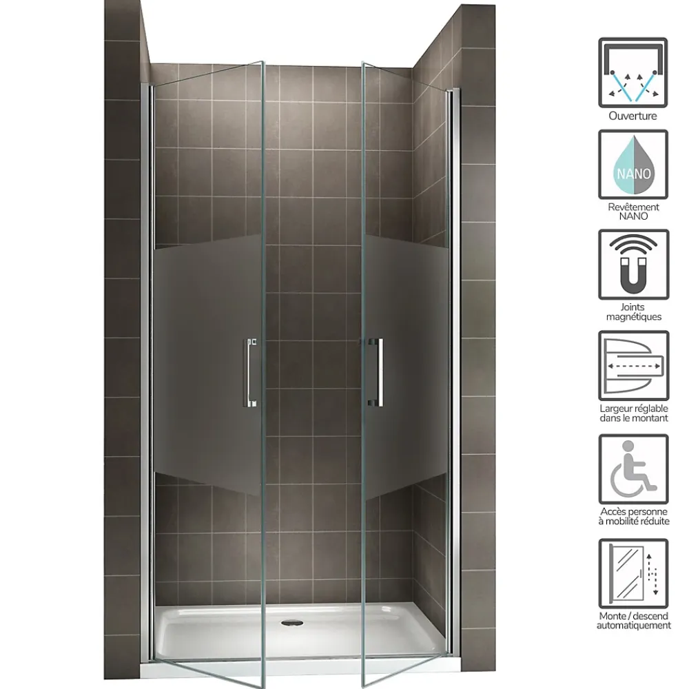 Porte De Douche|Saniverre Porte de douche KAYA H.180 réglable de 77 à 80 cm verre 6 mm semi-opaque -