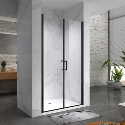 Saniverre Porte de douche KAYA-BLACK H. 195, l. 95-98 cm, verre transparent 6 mm anticalcaire -