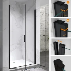 Saniverre Porte de douche KAYA-BLACK H. 195, l. 77-80 cm, verre transparent 6 mm anticalcaire -