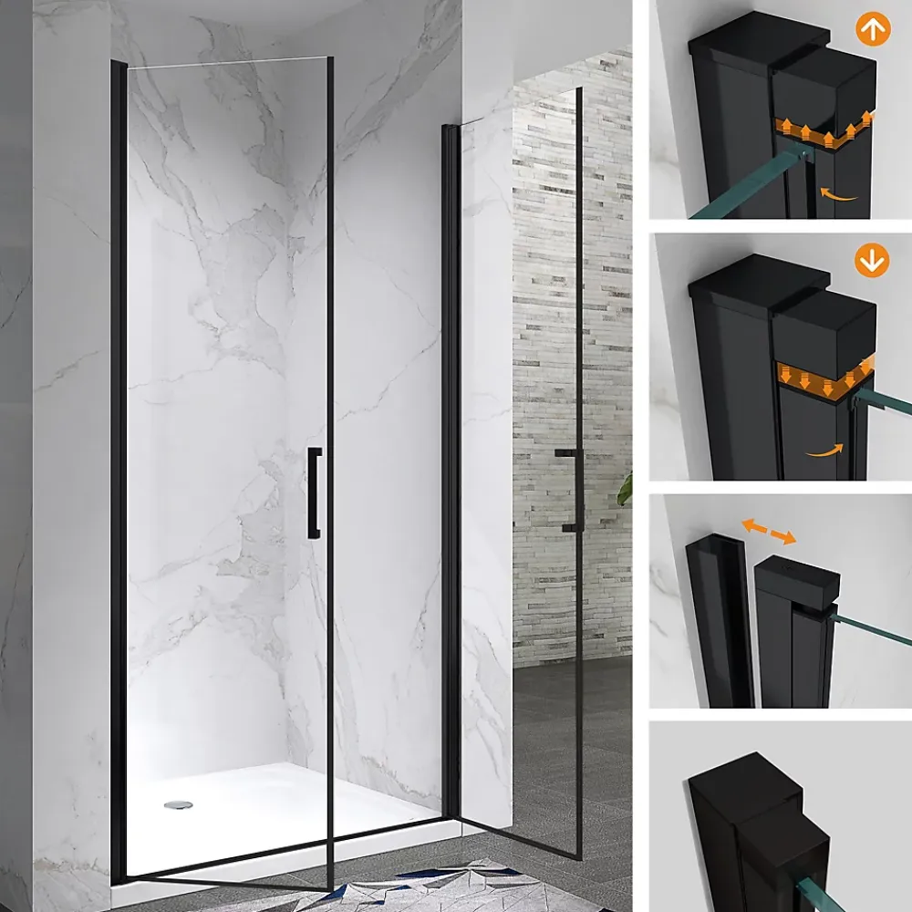 Porte De Douche|Saniverre Porte de douche KAYA-BLACK H. 180, l. 71-74 cm, verre transparent 6 mm anticalcaire -