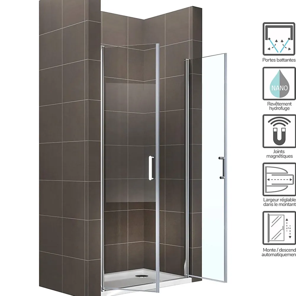 Porte De Douche|Saniverre Porte de douche KIMI H.190 largeur réglable 91 à 94 cm verre transparent -