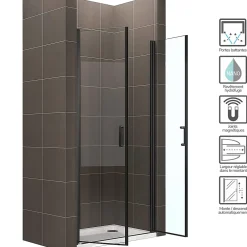 Saniverre Porte de douche KIMIBLACK H.180 largeur réglable 76 à 79 cm verre transparent -