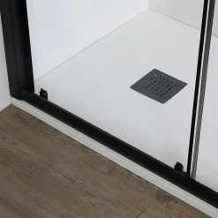 Porte De Douche|Kiamami Valentina Porte de douche niche 150 cm avec porte coulissante et cadre en aluminium noir mat
