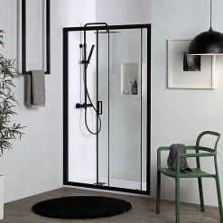 Kiamami Valentina Porte de douche niche noir mat avec ouverture réversible 120 cm - city