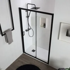 Kiamami Valentina Porte de douche niche noir mat avec ouverture réversible 120 cm - city