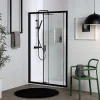 Kiamami Valentina Porte de douche noir mat 140 cm niche avec porte coulissante - city