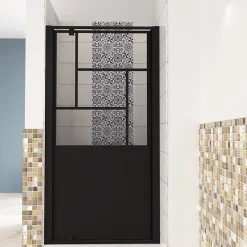 AICA Sanitaire porte de douche Noir 80x200cm,5mm verre securit,Paroi de douche avec porte pivotante,Robustesse et Design Moderne