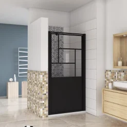 AICA Sanitaire porte de douche Noir 90x200cm,5mm verre securit,Paroi de douche avec porte pivotante,Robustesse et Design Moderne