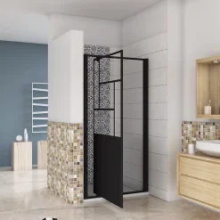 AICA Sanitaire porte de douche Noir 90x200cm,5mm verre securit,Paroi de douche avec porte pivotante,Robustesse et Design Moderne