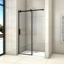 Porte De Douche|AICA Sanitaire Porte De Douche Noire Coulissante 140x200cm Porte De Douche Coulissante Noir En 8mm Verre Anticalcaire