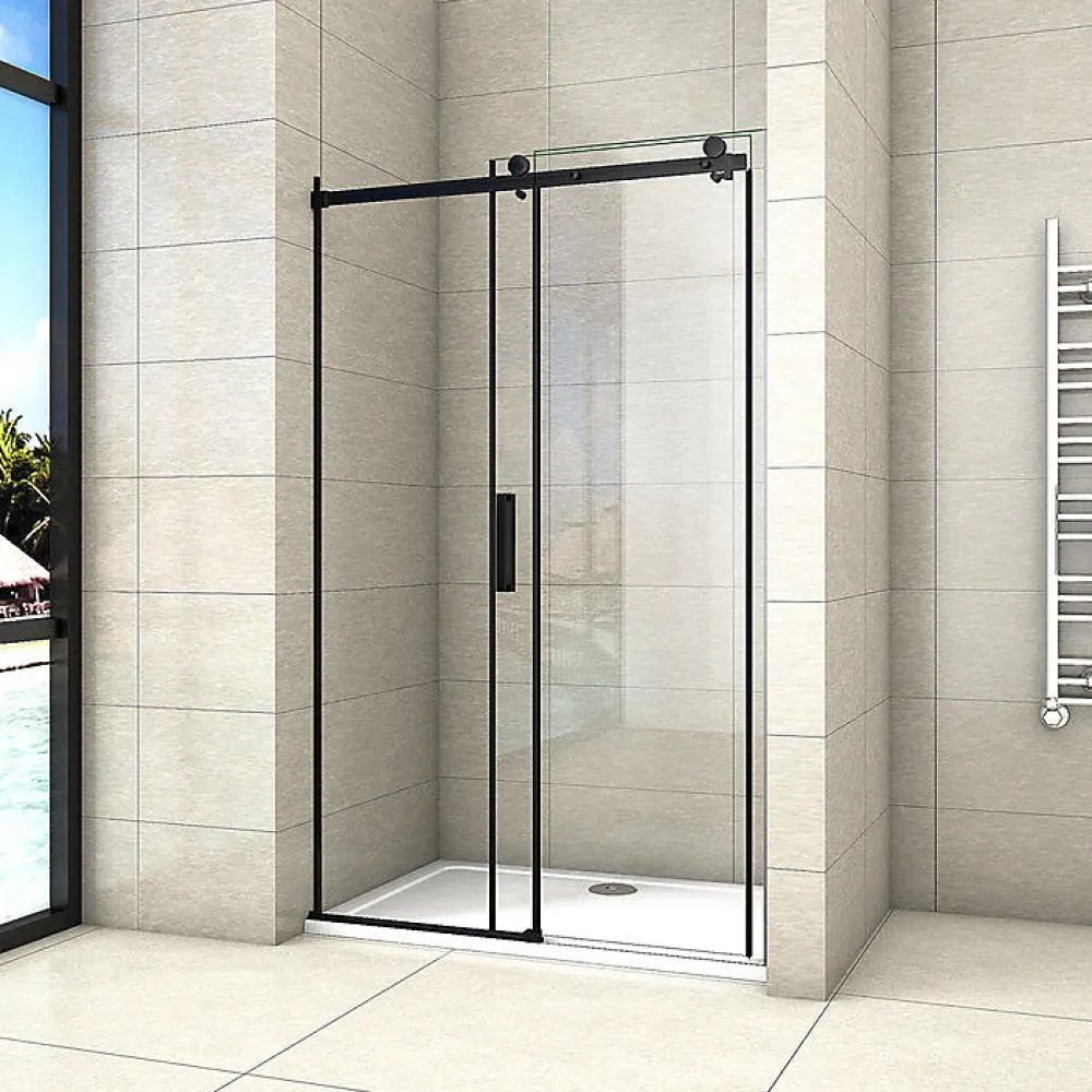 Porte De Douche|AICA Sanitaire Porte De Douche Noire Coulissante 140x200cm Porte De Douche Coulissante Noir En 8mm Verre Anticalcaire