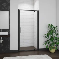 Porte De Douche|AICA Sanitaire Porte De douche noire 80x185cm porte de douche pivotante en 6mm verre de sécurité Installation en niche
