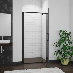 Porte De Douche|AICA Sanitaire Porte De douche noire 80x185cm porte de douche pivotante en 6mm verre de sécurité Installation en niche