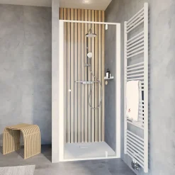 Porte De Douche|Schulte Porte de douche pivotante en niche l.90 x H.200 cm, verre transparent, profilé blanc mat, Impériale