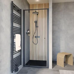 Porte De Douche|Schulte Porte de douche pivotante en niche l.90 x H.200 cm, verre transparent, profilé noir mat, Impériale