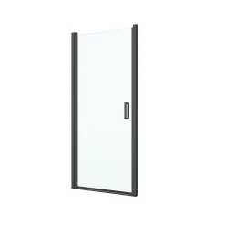 GoodHome Porte de douche pivotante l.90 x H.195 cm, verre transparent, profilés alu noir, Ledava