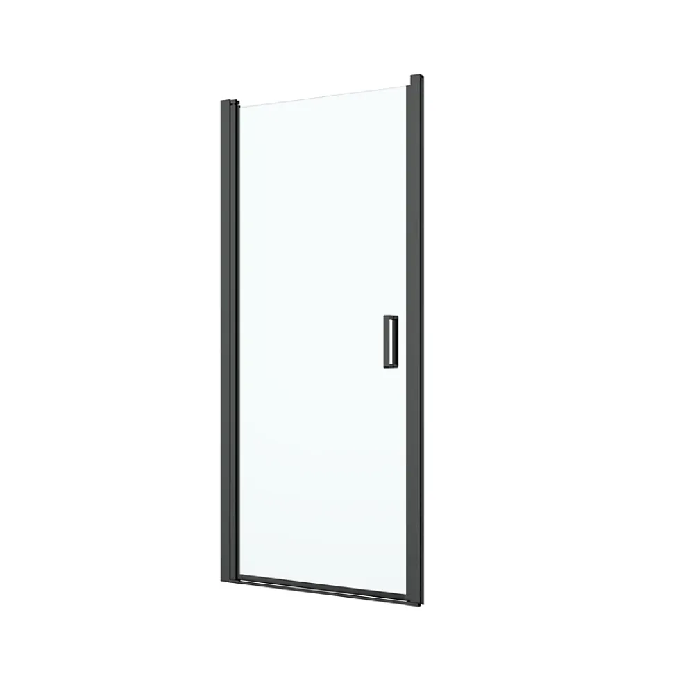 GoodHome Porte de douche pivotante l.90 x H.195 cm, verre transparent, profilés alu noir, Ledava