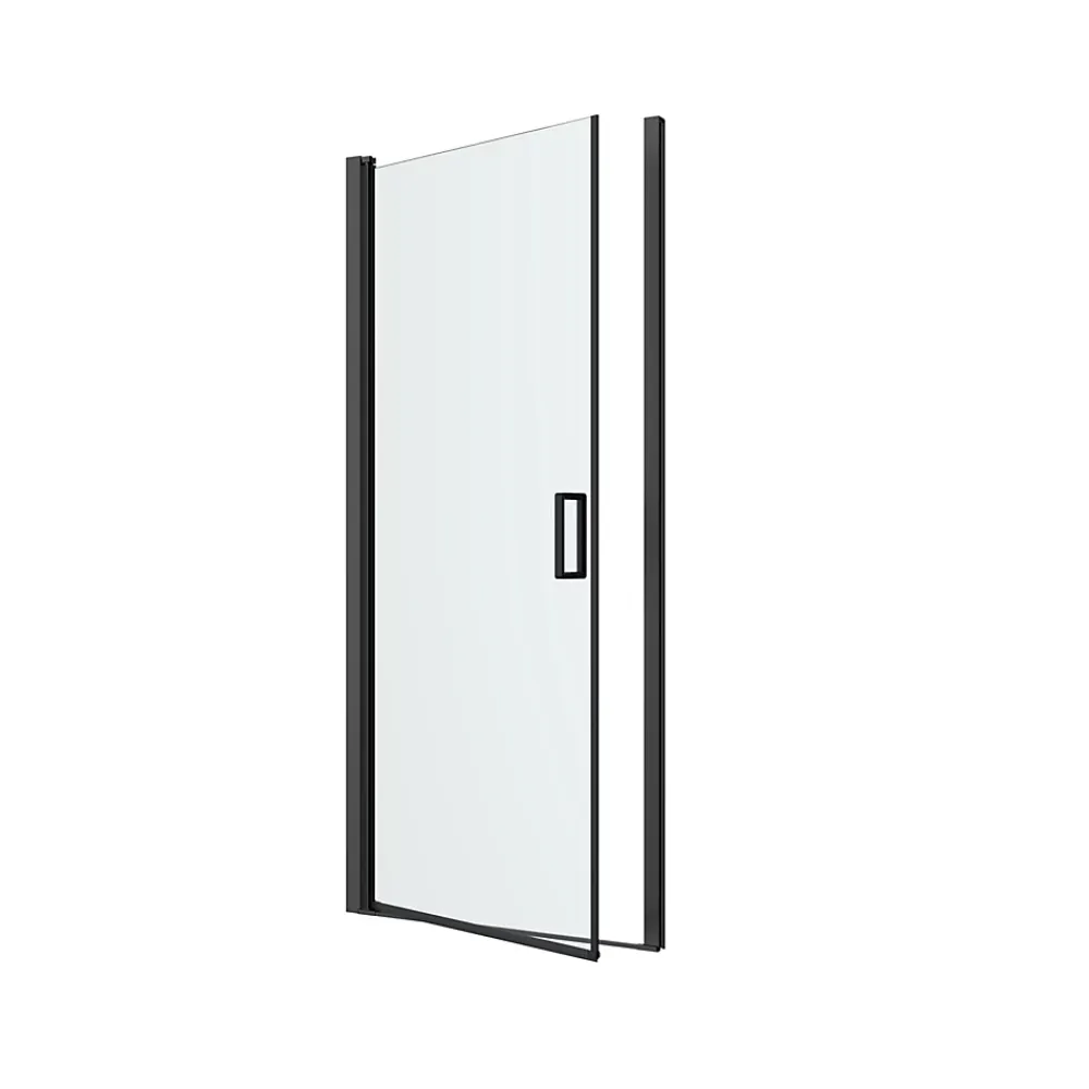 GoodHome Porte de douche pivotante l.90 x H.195 cm, verre transparent, profilés alu noir, Ledava