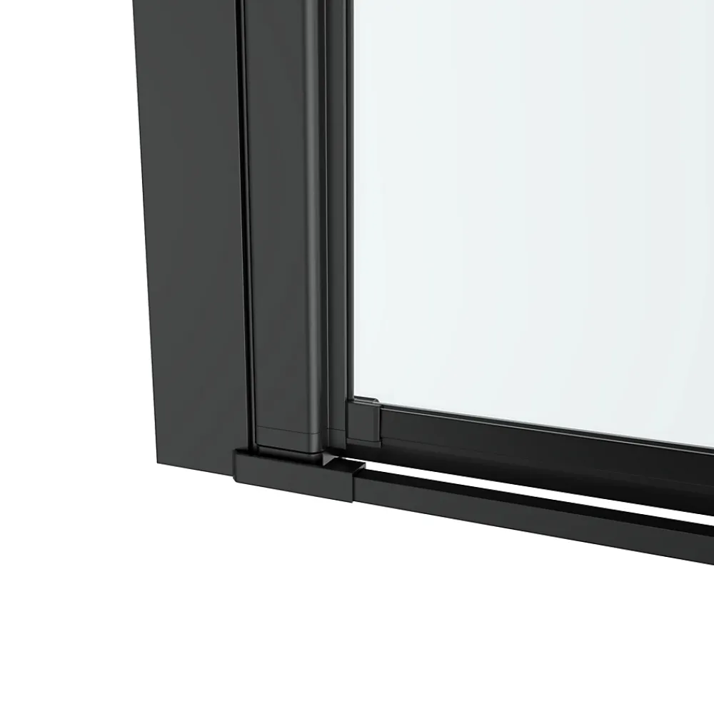 GoodHome Porte de douche pivotante l.90 x H.195 cm, verre transparent, profilés alu noir, Ledava