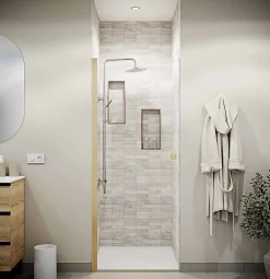 Aurlane Porte de Douche Pivotante 80x180 cm en Verre Trempe 5 mm - Finition Or Brosse - GOLD ELEMENTARY