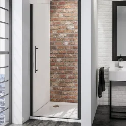 Schulte Porte de douche pivotante en niche l.100 x H.192 cm, verre transparent anticalcaire, profilé noir mat, NewStyle