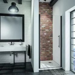 Schulte Porte de douche pivotante en niche l.100 x H.192 cm, verre transparent anticalcaire, profilé noir mat, NewStyle