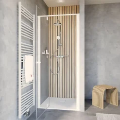 Porte De Douche|Schulte Porte de douche pivotante en niche l.100 x H.200 cm, verre transparent, profilé blanc mat, Impériale