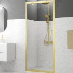Galedo Porte de douche pivotante 90 x 200 cm, profilés alu doré brossé, Factory Gold
