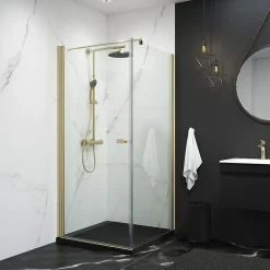 Schulte Porte de douche pivotante avec paroi latérale l.90 x H.192 cm, verre transparent, profilé or,